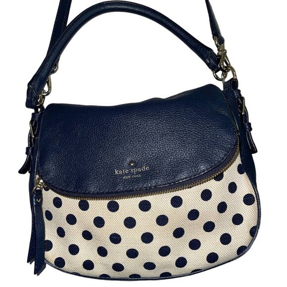 Kate Spade NY Navy Polka Dot Cobble Hill Canvas & Leather Devin Convertible Bag - Picture 2 of 10